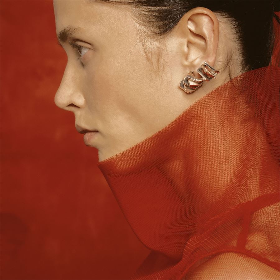 3 elements 'Congiunzioni' earrings in silver and rose gold CONGIUNZIONI | OR3 CONPARG E AU9R CT.0,12
